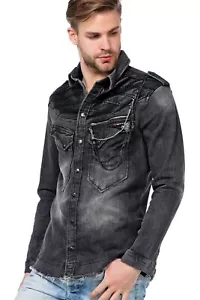 Camicia uomo Cipo & Baxx Gifford nera CH137 denim tutte le taglie Nuovo - Foto 1 di 4
