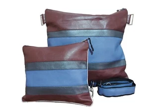 Real Cowhide Leather Water Proof Red and Blue Tallit & Tefillin Bag Set of 2 - Picture 1 of 2