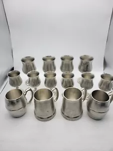 14 pc Pewter Wine goblets, Cups, Barrel Mugs Marked Selangor Malaysia Singapore - Picture 1 of 23