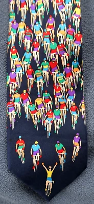 Vintage Alynn WHEEL MEN Silk NECK TIE - Bicycling Tour, CYCLING, Blue USA - Image 1 of 4