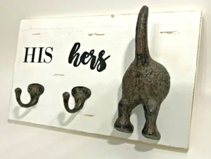 Wall Hook or Key or Dog Leash Hanger His and Hers and Puppy Butt by Mud Pie - Picture 1 of 7