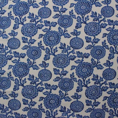 PREMIER PRINTS MUMS COBALT BLUE WHITE FLORAL MULTIPURPOSE FABRIC BY YARD 54"W - Image 1 of 4