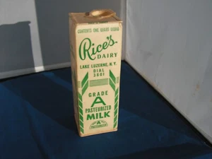 Rice's Dairy Lake Luzerne, NY Grade A Pasteurized Milk Quart Carton - Picture 1 of 8