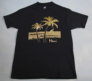 Vintage 90s Maui Hawaii T-Shirt XL Black Gold Glitter Single Stitch Diamond Dust - Bild 1 von 8