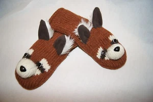 NEW deLux Adult ~ RED PANDA MITTENS knit raccoon fox FLEECE LINED animal costume - Picture 1 of 8