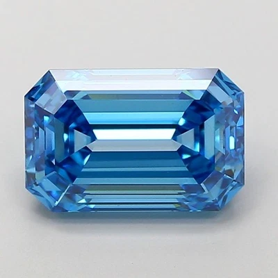Lab Created 4.09 Ct Emerald Cut IGI Certified Stone Fancy Vivid Blue Clarity VVS - Image 1 of 4