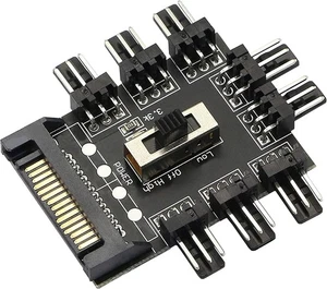 2Pcs Splitter Cooling Fan Hub PC SATA 1 to 8 3Pin 12V Power Socket PCB Adapter - Picture 1 of 7