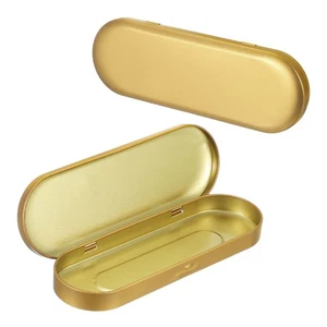 Caja de lata con bisagras de metal de 6,9 x 2,4 x 0,7 pulgadas para pinceles de maquillaje con bolígrafo, dorada 2 un. - Imagen 1 de 6