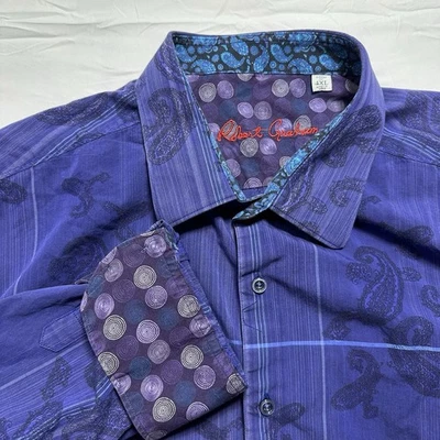 Robert Graham Mens 4XL Purple Paisley Flip Cuff Button Up Dress Shirt - Image 1 of 4