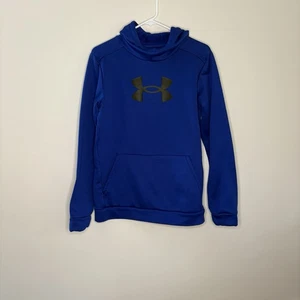 Under Armour Youth XL Blue Hooded Sweatshirt Black Logo Some Snags Athletic A4 - Picture 1 of 9