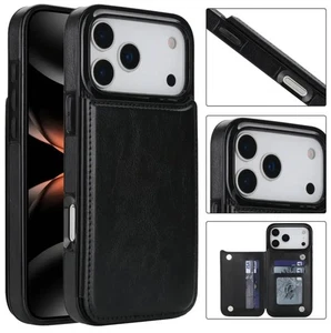 Para iPhone 17 16 15 14 Pro Max Plus Air XR Cuero Teléfono Billetera Portatarjetas Abatible - Imagen 1 de 19