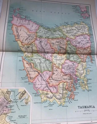 1910: Antique Map Tasmania Vintage 110 Yrs Old Colour Print Railways Gift #85 CS - Image 1 of 4