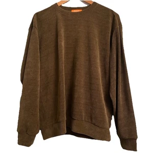 Negative Space Ribbed Cord Chenille Sweatshirt Sz L Brown Crewneck Pullover - Picture 1 of 7