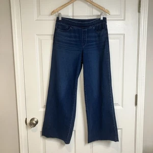 J.Jill Pure Jill Indigo Knit Pull On Wide Leg Dark Wash Blue Denim Jeans Size S - Picture 1 of 11