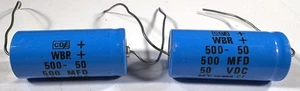 2 condensadores electrolíticos axiales WBR 500 μF 50 VDC - Nuevo stock antiguo (NOS) - Imagen 1 de 1