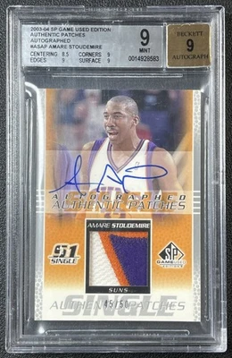 AMARE STOUDEMIRE BGS 9 2003-04 SP GAME USED 3-COLOR PATCH AUTO 45/50 SUNS - Image 1 of 2