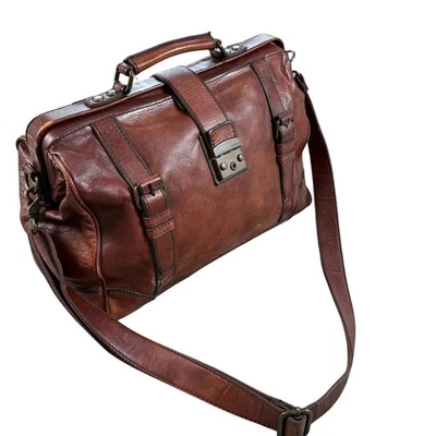 Bolso Gladstone Médico/Abogado Enmarcado Linaje Fossil - Cuero Genuino Marrón Coñac Foto 1 de 4