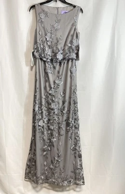 JS Collections Women's Gray Soutache Floral Embroidered Illusion Gown Dress 6 - Image 1 of 4