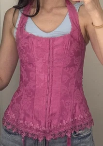 Fredericks Of Hollywood Lace Floral Pink Corset Bustier Lingerie Y2K Size 32 - Picture 1 of 9