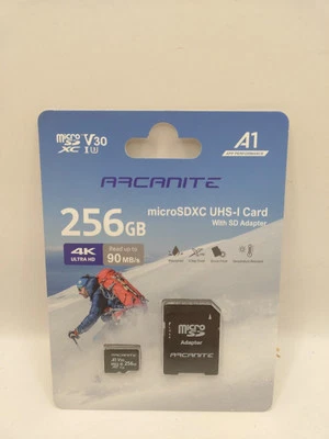 Arcanite Micro SDXC Uhs-1 Memory Card 256GB With SD Adaptor 4k Ultra Hd 90mbs - Image 1 of 4