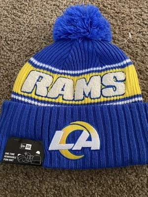 NUEVO CON ETIQUETAS Los Angeles Rams New Era Pom Top Gorro NFL Oficial Hogar Azul Foto 1 de 4