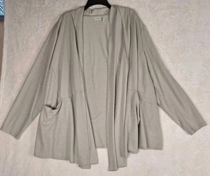 LOGO Lounge Waffle Knit Open Front Cardigan Womens Plus 3X Beige Ivory Pockets - Picture 1 of 10