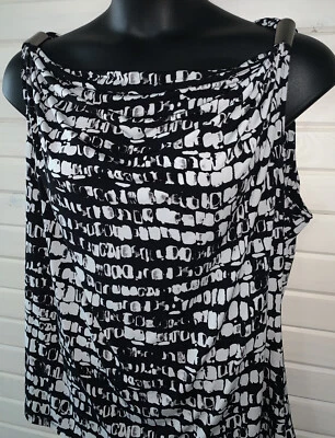 Kenneth Cole Нью-Йорк размер плюс 2 X черный белый без рукавов драпированная рубашка блузка б/у в отличном состоянии - Изображение 1 из 4