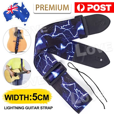 Electric Lightning Guitar Strap Adjustable Leather Belt Acoustic Electric Bass - image 1 of 4