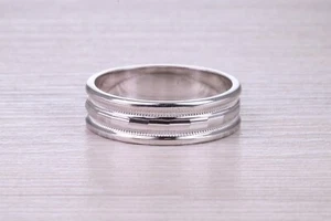 6 mm Wide White Gold Patterned Wedding Band - Picture 1 of 5