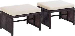 2 Pcs Patio Ottomans, Weather-Resistant Outdoor Footstool with Removable Soft - Picture 1 of 7