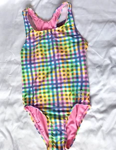 TYR DuraFast Lite Youth Sunset Plaid Maxfit 1pc Swimsuit Dk Violet Girls Size 10 - Picture 1 of 4