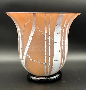 Jarrón de vidrio artístico Bernard Katz atardecer salmón abedul 9 1/2" - firmado 1996 - Imagen 1 de 17