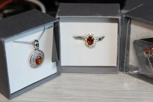Sterling Silver Madeira Citrine & White Zircon Earrings, Ring & Pendant Set with - Picture 1 of 5