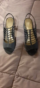 Mujer Azul Marino, Tirantes Elástico Textil, Tacones Peeptoe, Talla 10M - Imagen 1 de 5