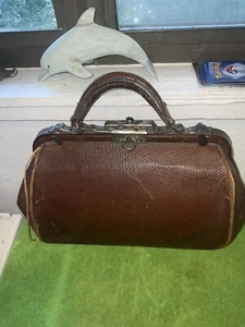 Vintage Antique Brown Leather Doctors Bag 1800s 13” X 8” - Picture 1 of 13