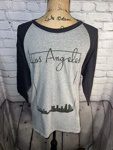 Bowery Supply Co Mens Gray Black Los Angeles Baseball T-Shirt Medium Cotton Poly - Picture 1 of 16