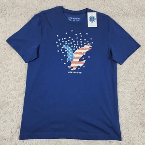 Life Is Good Tshirt Mens Medium Blue Americana Eagle Stars Cotton Graphic Tee - Picture 1 of 8