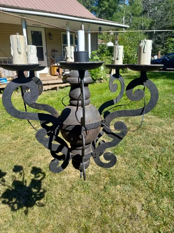 Vintage Wood And Hand Forged Metal Gothic Chandelier Heavy Cover