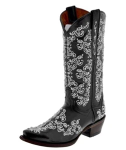 Womens Black Western Wear Boots Cowboy Dress Embroidered Snip Toe Size 6, 7 - Picture 1 of 5