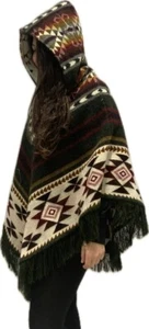 ALPACA mix Wool Hooded Women/Teens Poncho Pullover Handmade in Ecuador small - Picture 1 of 2