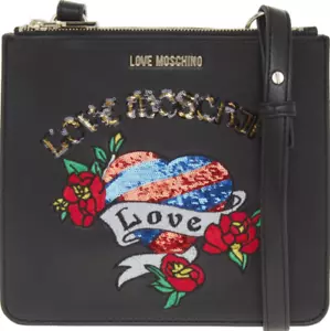 LOVE MOSCHINO Black Leather Branded Cross Body Bag - Picture 1 of 3