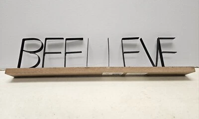 Metal Art Sign BEELIEVE 3-D Home Decor Rustic Antique Finish Wooden Base  - Image 1 of 4