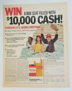 Print Ad Advertisement Winston Cigarette Hi/Lo Baseball Sweeps Box Seat 1970  B1 - Imagen 1 de 2