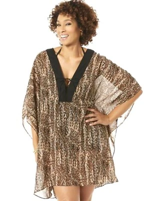 Nuevo Traje de Baño Jaclyn Smith Plus Cubre Mariposa Negro Leopardo Vestido de Baño OSFM Foto 1 de 2