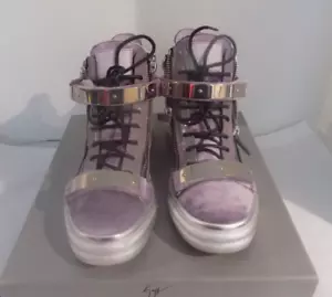 Guiseppe Zanotti High Top Sneaker Shoe Size 10B Purple and Silver Made in Italy - Picture 1 of 11