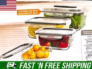 BASIC ESSENTIALS Glass Container LOCKING LID LEAK-PROOF SEAL THERMAL SHOCKPROOF - Picture 1 of 7