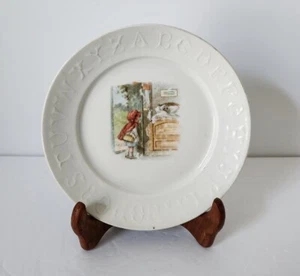 ANTIQUE LITTLE RED RIDING HOOD & sleeping Wolf CHILDS ALPHABET PLATE POTTERY - Picture 1 of 10