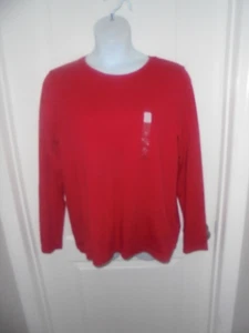 Top Kim Rogers para mujer nuevo con etiquetas rojo liso mangas largas cuello redondo talla XL - Imagen 1 de 7