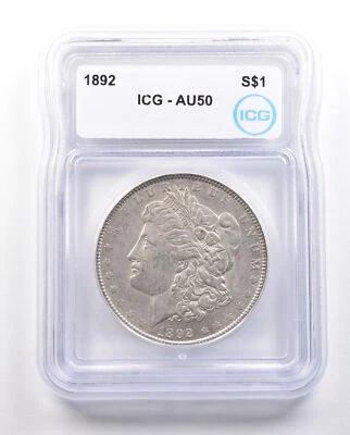 Dólar de plata Morgan 1892 AU50 ICG *3403 Foto 1 de 3