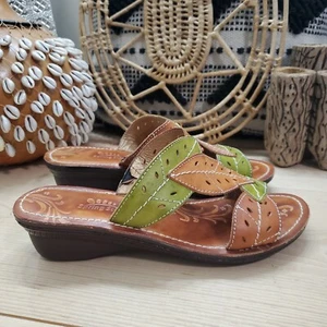 Spring Step Women US 9/EU 40 Sandal Azalea Leather Leaf Low Heel Artsy Boho  - Picture 1 of 14